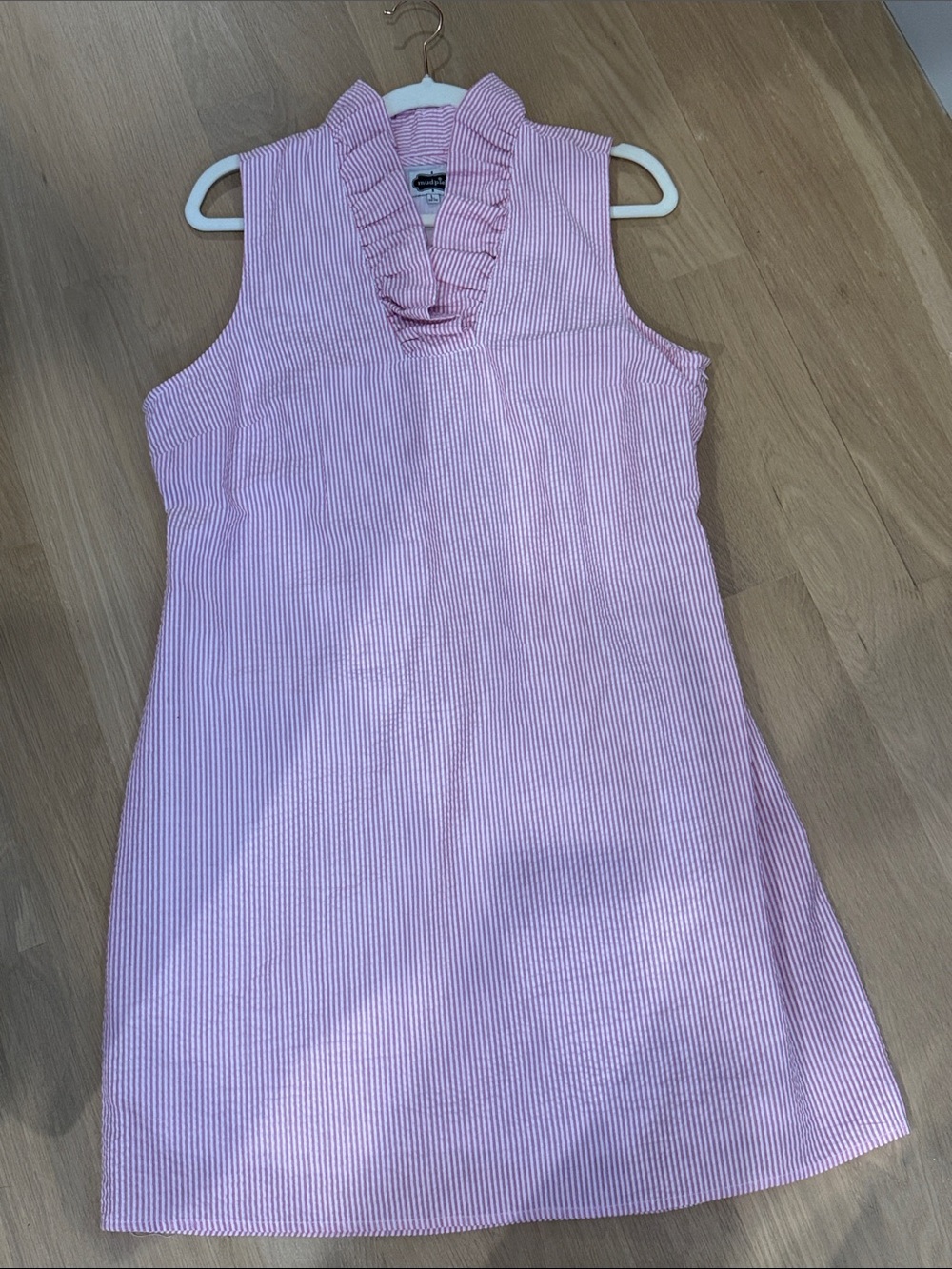 Mud Pie Pink and White Striped Ruffle Dress